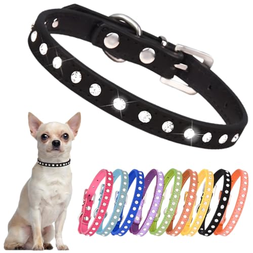 Black Diamond XS Hundehalsband, glitzernde Strasssteine, Welpenhalsband mit Kristallsteinen, Glitzer, verstellbar, für XXS, XS, S, M, weibliche Katzen und Hunde von PSPORT