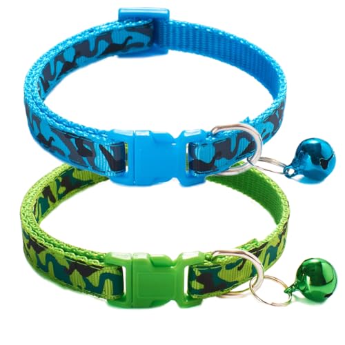 Blaues Welpenhalsband mit Glöckchen, 2er-Pack, Katzenhalsband mit Glöckchen, verstellbar, für XXS, XS, kleine Hunde von PSPORT