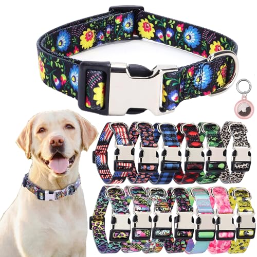 Blumen-Hundehalsband, ausgefallenes Blumenmuster, niedliches Muster, verstellbar für XS, kleine, mittelgroße und große Hunde, Mädchen, Jungen, Welpen, Training (Größe M, Amsel) von PSPORT