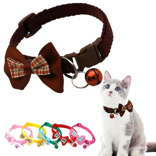 Braunes Hundehalsband mit Glöckchen für Mädchen, Kätzchen, Nylon, Fliege, weiblich, Katzenhalsband, Kunststoffschnalle, für XXS, XS, XS von PSPORT