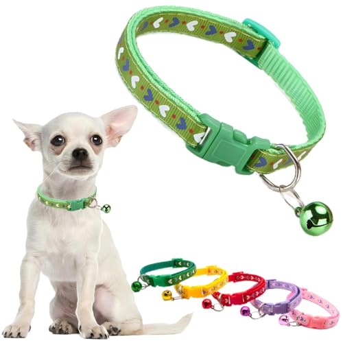 Extra kleines Hundehalsband für Mädchen, süßes Herz, Katzenhalsband mit Glöckchen, Nylon, Welpenhalsbänder, verstellbar, für Kätzchen, Mini, kleine XXS, XS, Kleintiere von PSPORT