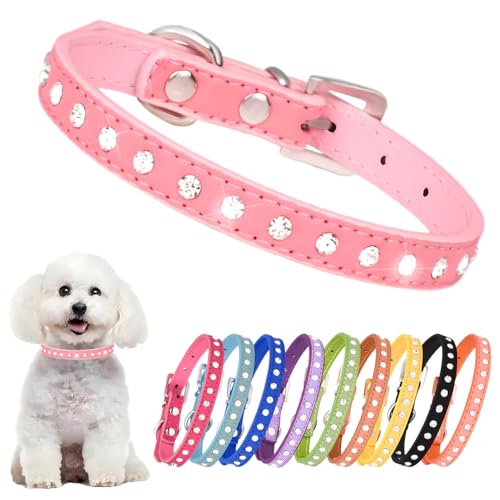 Hundehalsband für kleine Hunde, mit glitzernden Strasssteinen, verstellbar, für kleine und mittelgroße Katzen und Hunde, Rosa von PSPORT