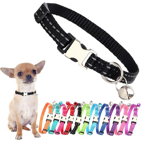 Glöckchenhalsband für kleine Hunde, reflektierendes Katzenhalsband, Nylon, langlebige Metallschnalle, für Welpen, Welpen, Welpen, Halsbänder für Welpen, XS, kleine Hunde und Kätzchen von PSPORT