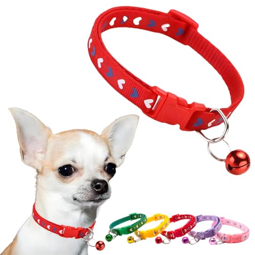 Glöckchenhalsband für kleine Hunde, rotes Nylon, für Mädchen, Kätzchen, Glöckchenhalsband, weiches Katzenhalsband für weibliche Welpen, Halsbänder, verstellbar für kleine XXS, XS, extra kleine Tiere von PSPORT