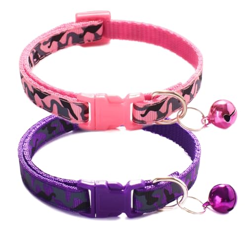 Halsband für Haustiere, Glöckchen, 2er-Pack, Katzenhalsband mit Glöckchen, für Mädchen, Welpen, verstellbar, für XXS, XS, kleine Haustiere, Kätzchen, Hunde von PSPORT