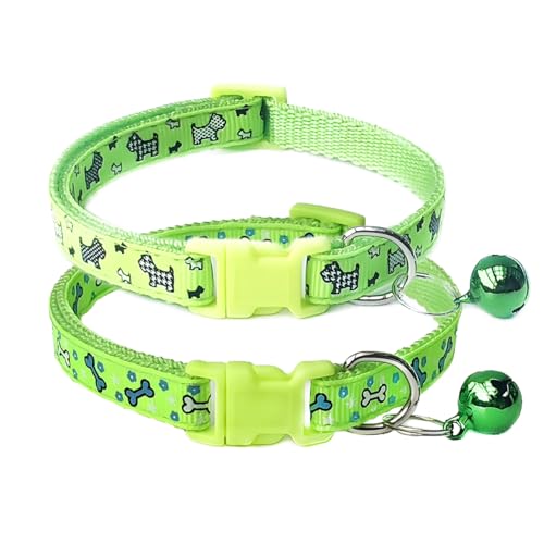 Halsband für kleine Katzen mit Glöckchen, 2er-Pack, Jungen-Hundehalsband mit Glöckchen, Nylon, niedliches Kätzchen-Halsband, verstellbar, für XXS, XS, Teetasse, kleine Hunde, Grün von PSPORT