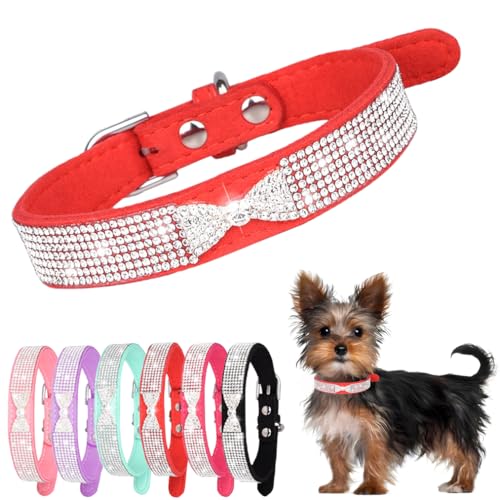 Red Bling Hundehalsband für kleine Hunde, Weihnachts-Strass-Welpenhalsband mit Juwelen, glitzernd, für Mädchen, Katzen, verstellbar, für XXS, XS, kleine, mittelgroße Hunde, S von PSPORT