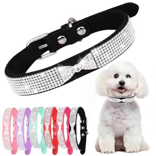 Black Bling Hundehalsband für kleine Hunde, Strass-Welpenhalsband mit Schmucksteinen, funkelndem Glitzer, für Mädchen, Katzen, verstellbar, für XXS, XS, kleine, mittelgroße Hunde, S von PSPORT