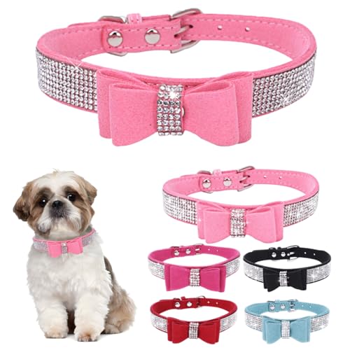 Hundehalsband Kristall Glitzer Strass Haustier Halsbänder Zinklegierung Schnalle Halsband für kleine mittelgroße Hunde Katzen Chihuahua Mops Hundehalsband Rosa M von PSPORT