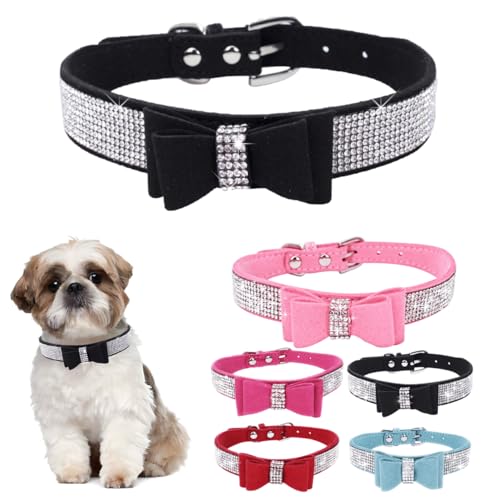 Hundehalsband Kristall Glitzer Strass Haustier Halsbänder Zinklegierung Schnalle Halsband für kleine mittelgroße Hunde Katzen Chihuahua Mops Hundehalsband Schwarz XS von PSPORT