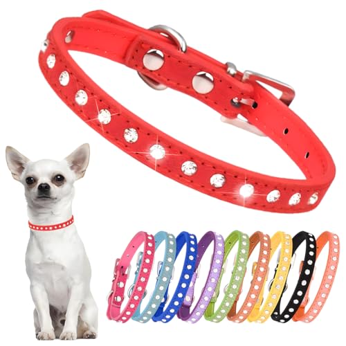 Hundehalsband für kleine Hunde, mit Strasssteinen besetzt, glitzernd, verstellbar, für XXS, XS, S, M, weibliche Katzen und Hunde von PSPORT