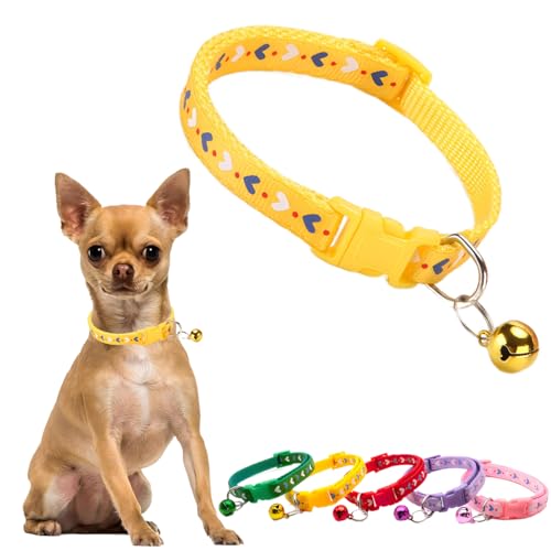 Hundehalsband mit Glöckchen, Nylon, für Mädchen, Kätzchen, Glockenhalsband, niedliches Herz, Welpen, weiches Katzenhalsband für weibliche Teetasse, kleine XXS, XS, XS von PSPORT