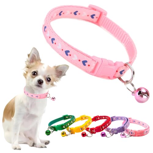 Katzenhalsband für Mädchen, mit Glöckchen, Nylon, Rosa, niedliches Herz, Welpenhalsband, weiches Kätzchen-Glöckchen-Halsband für weibliche Teetasse, kleine XXS, XS, XS und extra kleine Tiere von PSPORT