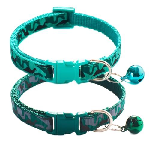 Katzenhalsband mit Glöckchen, Teetasse, Hundehalsband, männlich, grün, Welpenhalsband mit Glöckchen, verstellbar, für XXS, XS, kleine Hunde, Kätzchen, 2 Stück von PSPORT