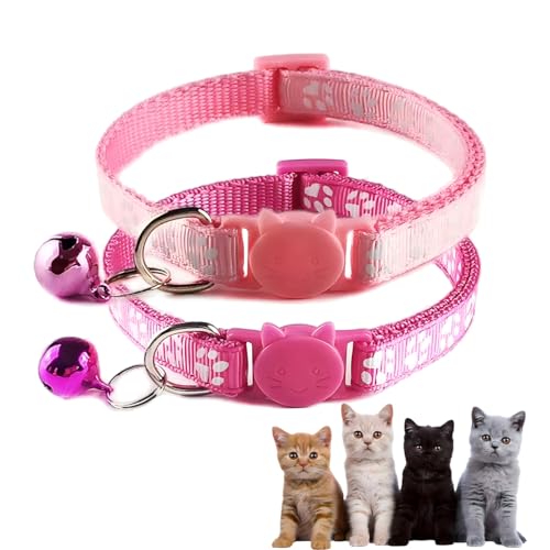 Katzenhalsband mit Glöckchen, niedliches Katzenhalsband mit Glöckchen, Katzenkrallen-Druck, Nylon, sicher, verstellbar, für XXS, XS, kleine Mädchen, Katzen, Rosa, 2 Stück von PSPORT