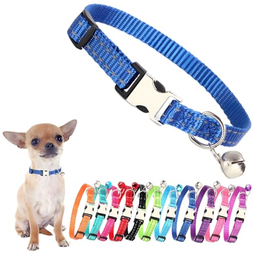 Kleines Hundehalsband mit Glöckchen, reflektierendes Katzenhalsband, Nylon, Metallschnalle, Welpenhalsbänder für Welpen, Haustiere, XS, kleine Hunde und Kätzchen von PSPORT