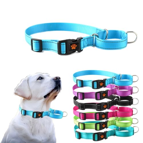 Hellblaues Martingale-Hundehalsband für große Hunde, reflektierendes Nylon, verstellbar, kein Ziehen, Hundehalsband, Martingal-Trainingshalsband für mittelgroße und große Hunde, Größe L von PSPORT