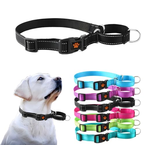 Martingale Halsband für Hunde, reflektierendes Hundehalsband mit Schnellverschluss-Schnalle, kein Ziehen, verstellbare Halsbänder für kleine, mittelgroße und große Hunde, Schwarz, L von PSPORT