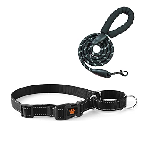 Martingale-Halsband für Hunde, reflektierendes Hundehalsband-Set mit Schnellverschluss-Schnalle, kein Ziehen, verstellbar, für kleine, mittelgroße und große Hunde, Schwarz, Martingale-Halsband und von PSPORT