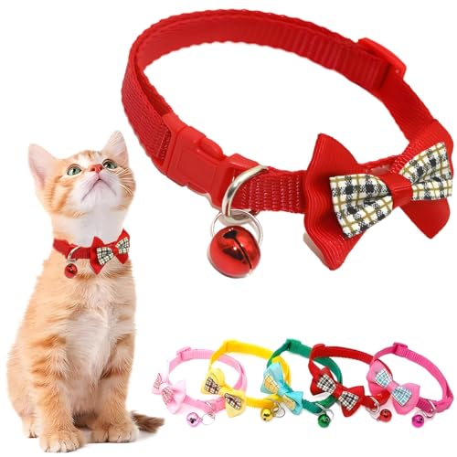 Red Bowtie XS Hundehalsband, Mädchen, Kätzchen, Glockenhalsband, Nylon, Fliege, weibliches Katzenhalsband mit Glöckchen, Kunststoffschnalle, verstellbar, für XXS und kleine Hunde von PSPORT