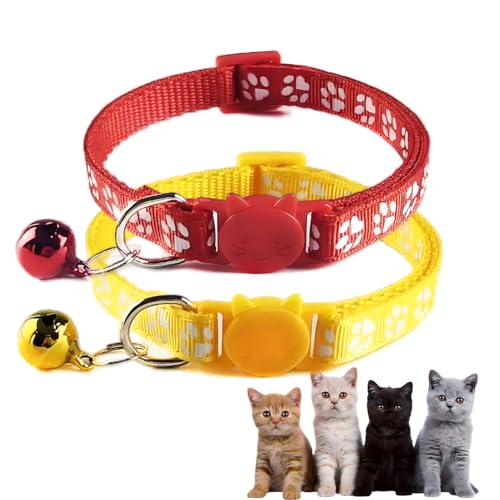 Red Breakaway Kätzchen-Halsband mit Glöckchen, niedliches Katzenhalsband mit Glöckchen, Katzenkrallen-Druck, Nylon, sicher, verstellbar, für XXS, XS, kleine Mädchen, Katzen von PSPORT