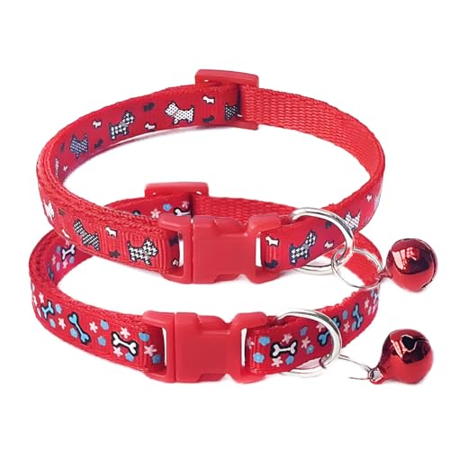 Red Girl Puppy Collar with Glell, 2-Pack Dog Collar with Bell Nylon Cute Female Kitten Collars Adjustable for XXS XS Teacup Tiny Little Dogs von PSPORT