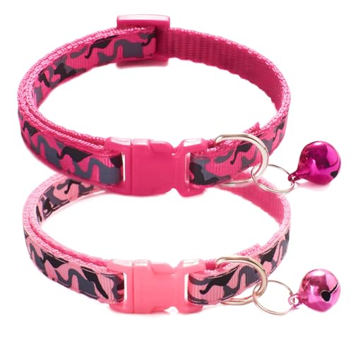 Rosa Welpenhalsband mit Glöckchen, 2er-Pack, für Mädchen, Katzenhalsband, Kätzchenhalsband mit Glöckchen, verstellbar, für XXS, XS, kleine Hunde von PSPORT