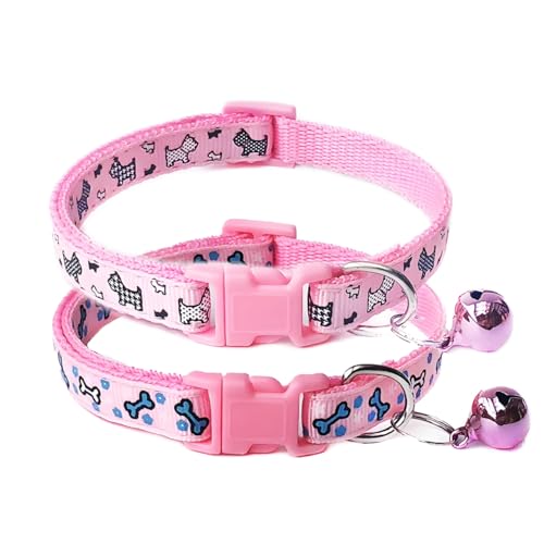 Rosa Welpenhalsband mit Glöckchen, 2er-Pack, für Mädchen, Katzenhalsband mit Glöckchen, Nylon, niedlich, für weibliche Kätzchen, verstellbar, für XXS, XS, Teetasse, kleine Hunde von PSPORT