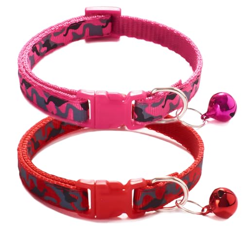 Rotes Welpenhalsband mit Glöckchen, 2 Stück, für Mädchen, Katzenhalsband, Kätzchenhalsband mit Glöckchen, verstellbar, für XXS / XS / kleine Hunde von PSPORT