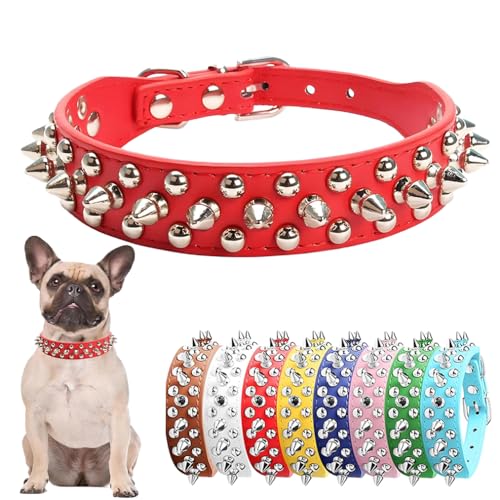 Hundehalsband mit Stacheln, für kleine Hunde, weibliches Nieten-Hundehalsband aus PU-Leder, Pilze, Nieten, Spike, Welpenhalsbänder für XXS, XS, kleine, mittelgroße und große Hunde und Katzen, Rot, S von PSPORT