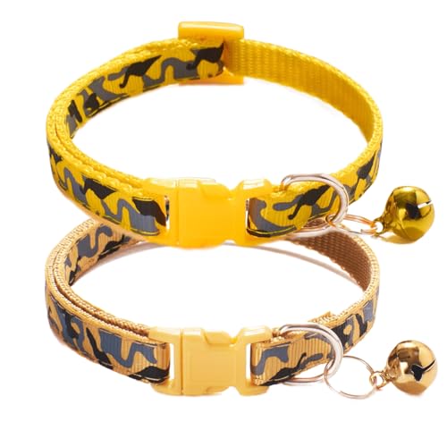 XS Hundehalsband mit Glöckchen, 2er-Pack, Katzenhalsband mit Glöckchen, gelb, für Jungen, Welpen, verstellbar, für XXS XS kleine Haustiere, Kätzchen, Hunde von PSPORT