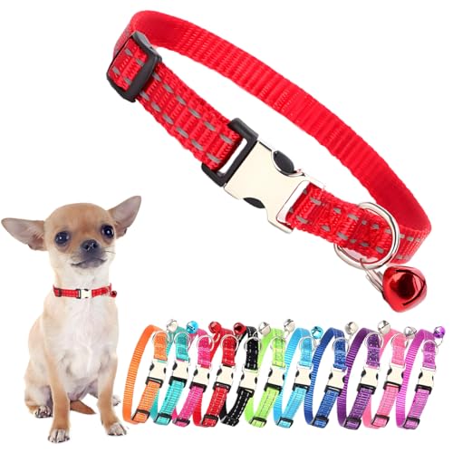 XS Welpenhalsband mit Glöckchen, reflektierendes Nylon, rot, Katzenhalsband mit Metallschnalle, für Mädchen, Kätzchen, Halsbänder für weibliche XS, kleine Hunde von PSPORT