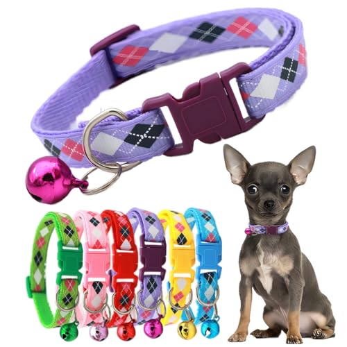 XXS Hundehalsband mit Glöckchen, Nylon, lila, für Mädchen, Katzenhalsband, Kunststoffschnalle, Kätzchen-Glöckchen-Halsband für kleine Welpen, weiblich, XXS, XS, XS von PSPORT