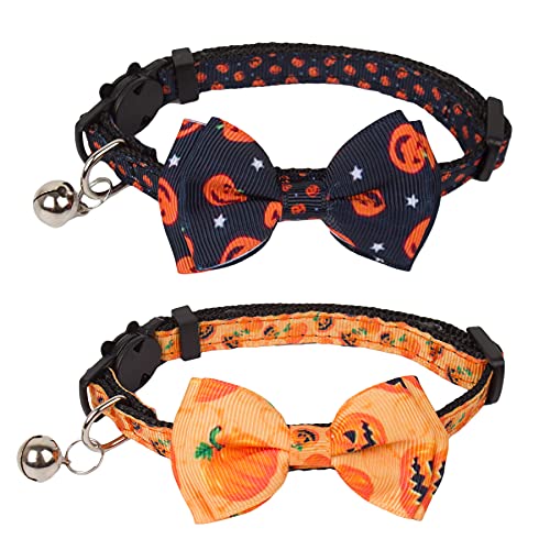 PTDECOR Halloween-Katzenhalsband, mit Schleife und Glöckchen, Schwarz und Gelb von PTDECOR