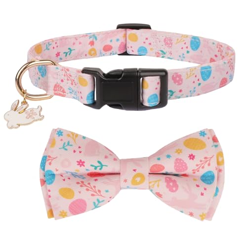 PTDECOR Oster-Hundehalsband mit Fliege, verstellbar, rosa, Osterhalsbänder für große Hunde, Haustiere (Ostern, groß) von PTDECOR