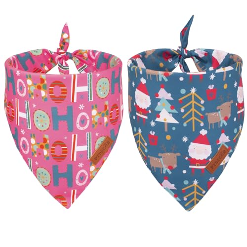 PTDECOR Weihnachtliches Hundehalstuch, wendbar, verschiedene Größen, rosa / blau, für mittelgroße und große Hunde (Rosa und Blau, Größe L) von PTDECOR