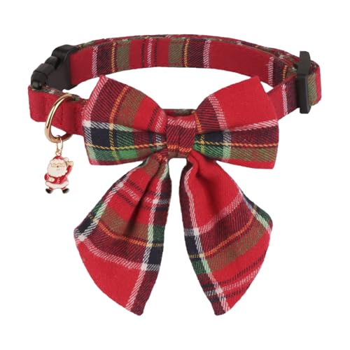 PTDECOR Weihnachts-Hundehalsband mit Fliege, verstellbar, klassisch, rot, kariert, mit abnehmbarer Fliege, Weihnachts-Hundehalsband für mittelgroße Hunde (M, Weihnachten 2) von PTDECOR