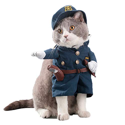 PTN Lustiges Haustierkostüm, Haustier Kleidung Katze Hund Cosplay Polizei Funny Kostüm, Cooles Polizei-Outfit mit Hut für Katzenhund (unter 15 kg) von PTN