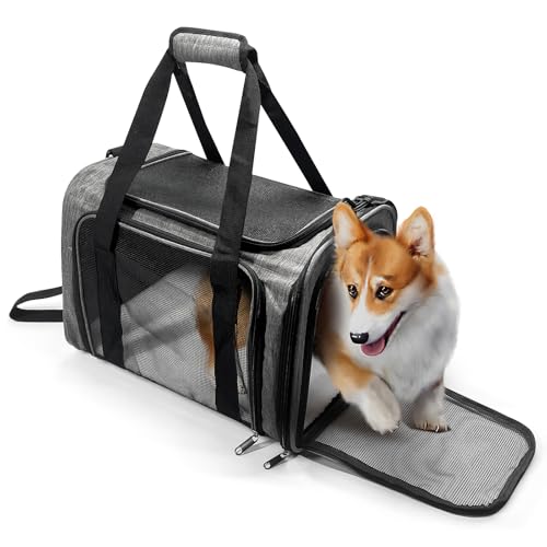 Pucewmy Transportbox für kleine Hunde und Katzen, von Fluggesellschaften zugelassen, zusammenklappbar, für Welpen, bis zu 6,8 kg, 43,2 x 27,9 x 27,9 cm, Grau von PUCEWMY