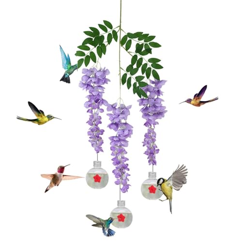 Kolibri Futterspender Blumen Kolibri Futterspender Bezaubernde Vogelfutterstation mit Blumengirlande für den Außenbereich Auslaufsicherer Kolibri Vogelfutterspender von PUCHEN