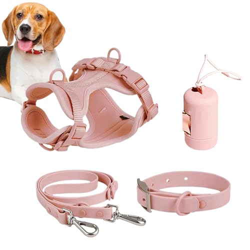 Hundeleinen Set, No Pull Hundegeschirr, Hundegeschirr mit Leine, Sicherheitshalsband, verstellbar mit Kotbeutelhalter von PUCHEN