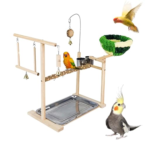 Papageien-Spielständer, Naturholz-Vogelspielzeug, hölzerner Vogelsitzständer für Käfig, Krallenschleifspielzeug, Sitzstangen, Linderung, Spielen, Stehendes Spielzeug von PUCHEN