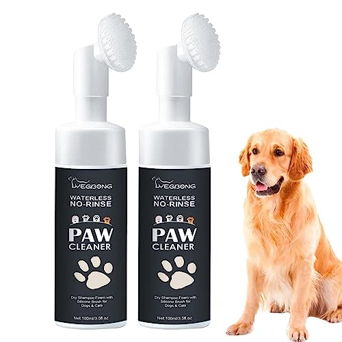 Pfotenreinigerschaum ohne Ausspülen | 2 Stück natürliches und wasserloses Hundeshampoo mit Silikonbürste,Natürlicher Haustierpfotenreiniger für gesunde Pfoten, für die Schaumreinigung von von PUCHEN