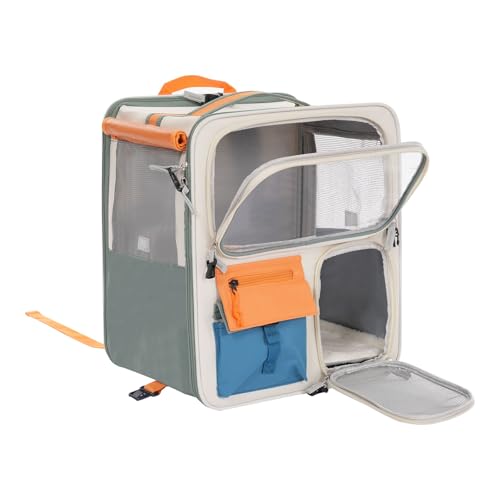 Rollende Transportbox für Haustiere, Einstellbar Tiertransporter Katzentransportrucksack mit Rädern, Katzentransporttasche für Reisen, Wanderungen, Spaziergänge von PUCMER