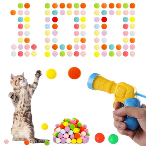 102 Stück Interaktives Katzenspielzeug Set, Ball Launcher mit Plüsch Spielzeug Bälle, Indoor Spielzeug für Katzen und Kätzchen für Indoor Haustier Katzen Hunde, Training Katzen von PUERFOCA