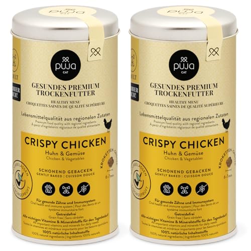 PUJA Premium Trockenfutter für Katzen Crispy Chicken 2 x 250g - 100% natürliche Inhaltsstoffe & für sensible Katzen geeignet - mit Tierärzten entwickelt für die optimale Gesundheit Ihrer Katze von PUJA