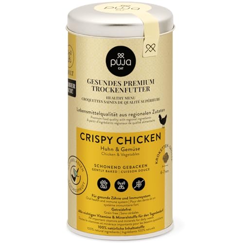 PUJA Premium Trockenfutter für Katzen Crispy Chicken 250g - 100% natürliche Inhaltsstoffe & für Sensible Katzen geeignet - mit Tierärzten entwickelt für die optimale Gesundheit Ihrer Katze von PUJA