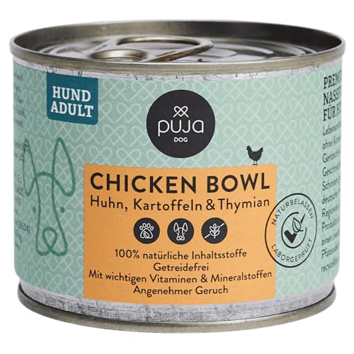 PUJA Premium Nassfutter für Hunde 200g, feine Chicken Bowl I Lebensmittelqualität, 100% natürlich & regional, ohne Konservierungsstoffe I Reich an Hähnchenfleisch von PUJA