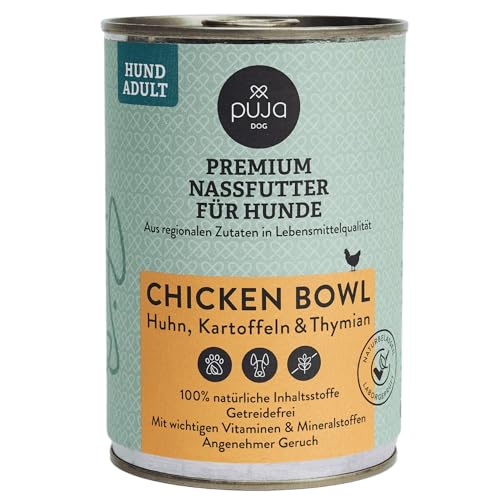 PUJA Premium Nassfutter für Hunde 200g, feine Chicken Bowl I Lebensmittelqualität, 100% natürlich & regional, ohne Konservierungsstoffe I Reich an Hähnchenfleisch von PUJA