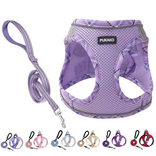 PUKAKO Welpengeschirr und Leine, Set für kleine Hunde und Leine, Step-in-Small Size Geschirr mit weichem Mesh und reflektierenden Bändern für extra kleine/kleine Hunde, Lavendel, Größe S von PUKAKO